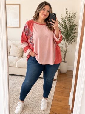 CURVE S Plus Size 3XL 100% Cotton Boho Colorblock Top BNWT